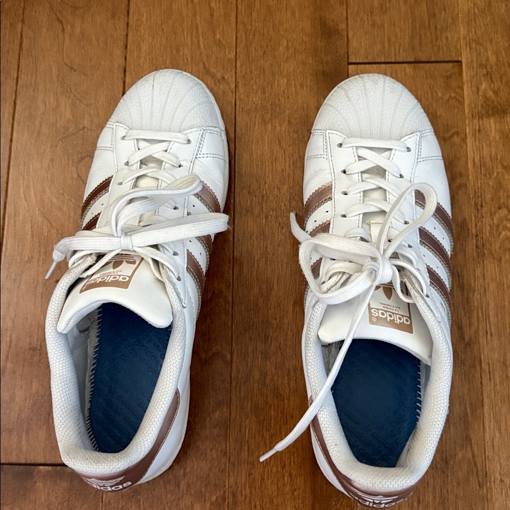 Adidas Superstar White and Brown Leather Sneakers